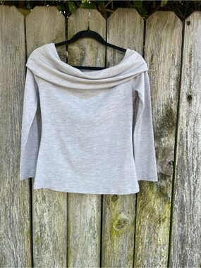 SABA Women’s 100% Wool Off Shoulder Top Long Sleeve Grey Cowl Neck Size M